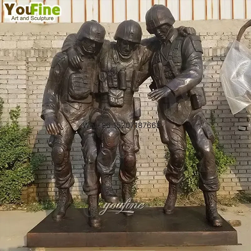 Wmwmnu for Bronze Sculpture Battlefield Aid WWI Memorial Statue Three Soldiers Rescuing Wounded Comrade Outdoor Park Garden