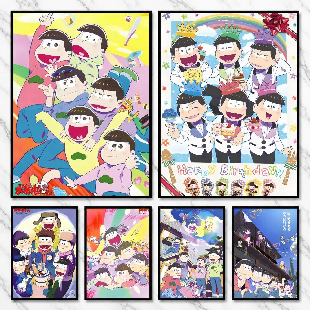 Mr. Osomatsu Comedy Anime Retro Family Humor Collection Poster Modern Self Adhesive Wall Art Prints for Bedroom Living Room
