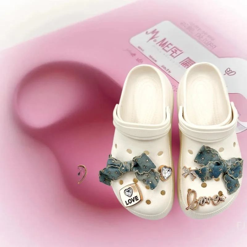 

Vintage Denim Bow Shoe Decor with Rhinestones, Creative Ins Style Buckle Set, Ideal Holiday Gift