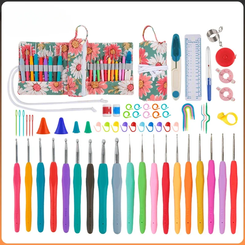 Cross Border New Manual DIY Multi Specification Rubber Handle Crochet Fried Dough Twists Needle Complete Tool Set