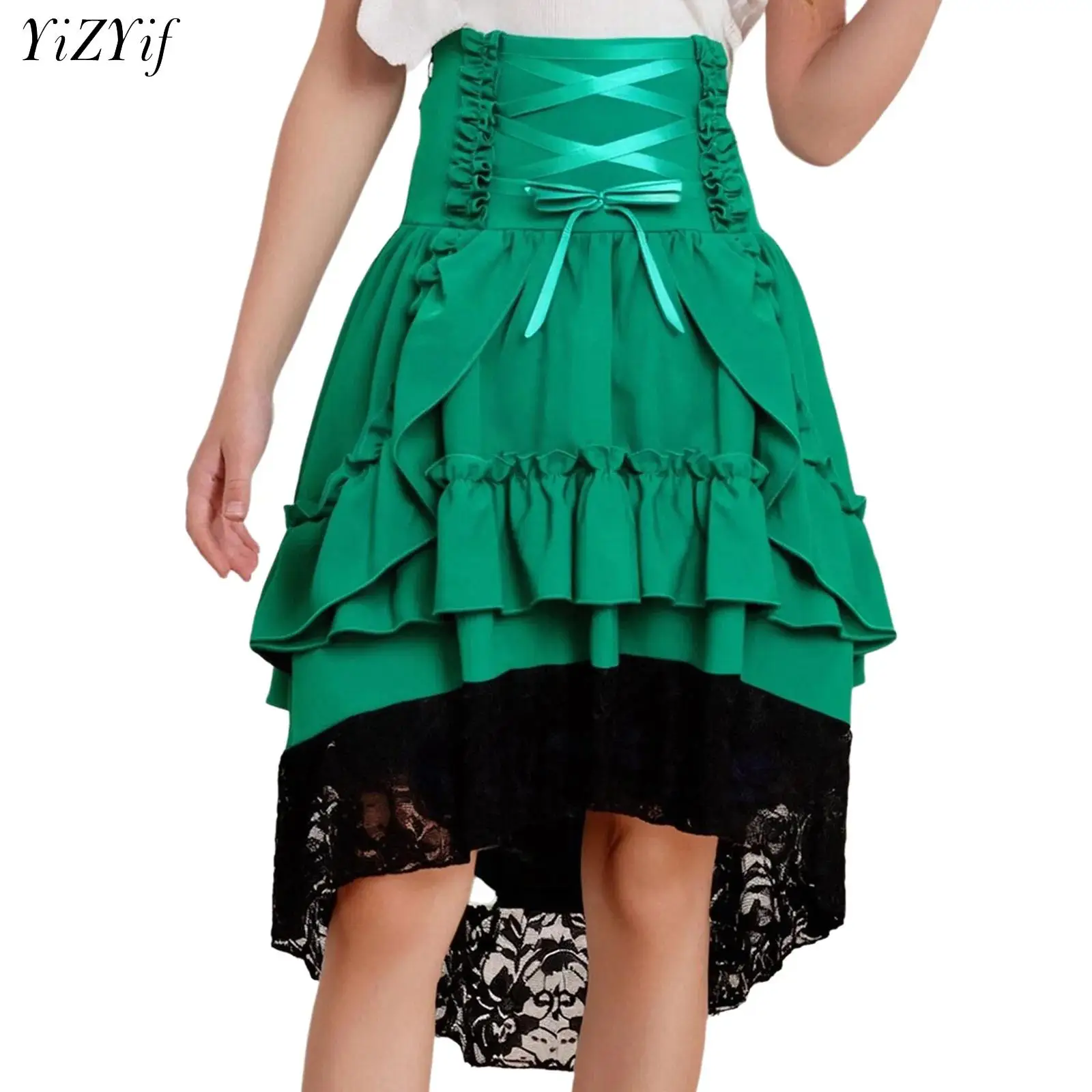 

Готическая стимпанк викторианская ретро-юбка для девочек, Хэллоуин, средневековый Ренессанс, карнавальный костюм, многослойные юбки с высокой талией и рюшами