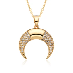 Y2k Gold Color Moon Cheetah Charms Inlaid Zircon Crescent Kpop Necklace for Women CZ Choker Pendant Jewelry Making Accessories