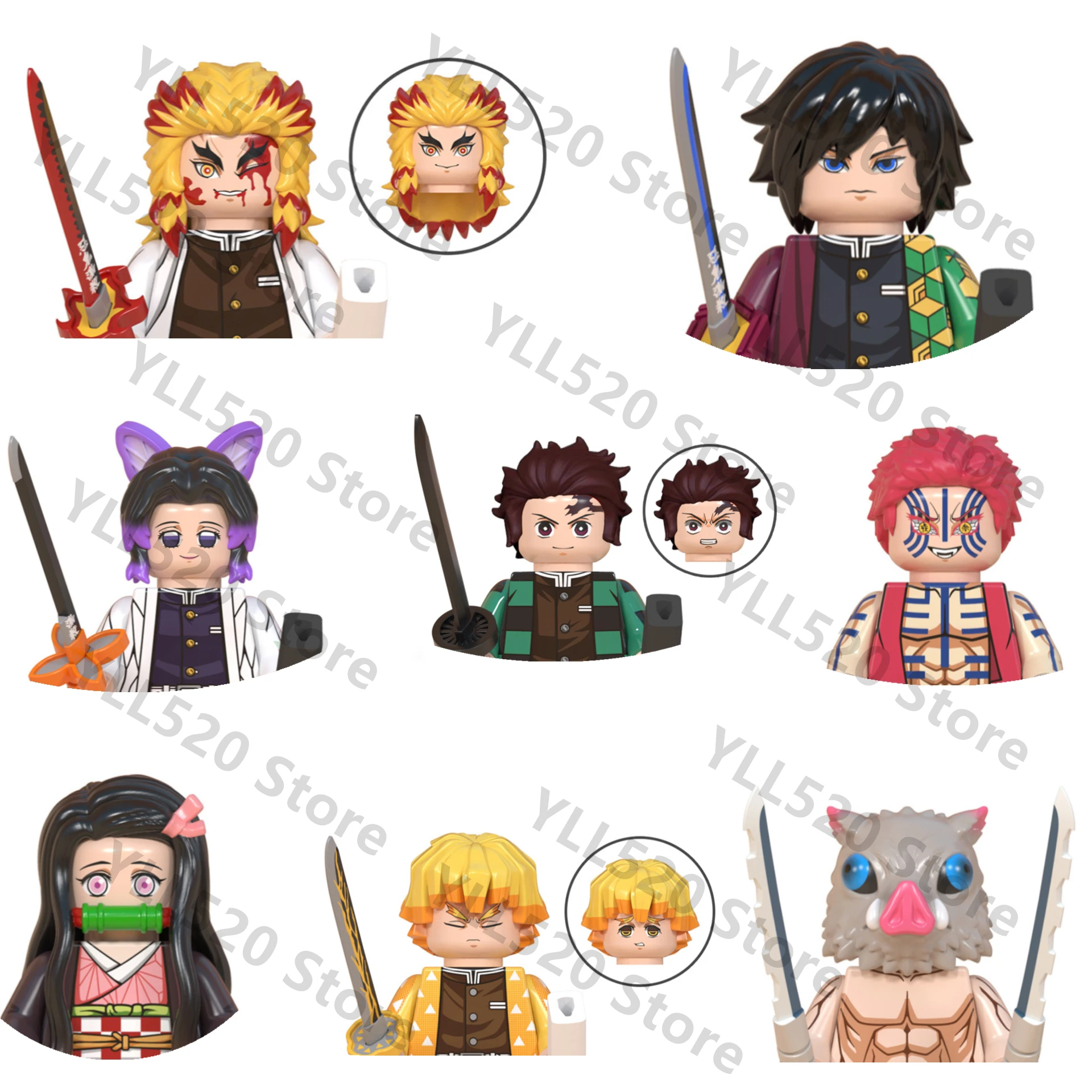 

Anime Demon Slayer Mugen Train WM6116 Tanjirou Nezuko Giyuu Kyoujurou Figures Heads Building Blocks Creative Toys For Kid gift