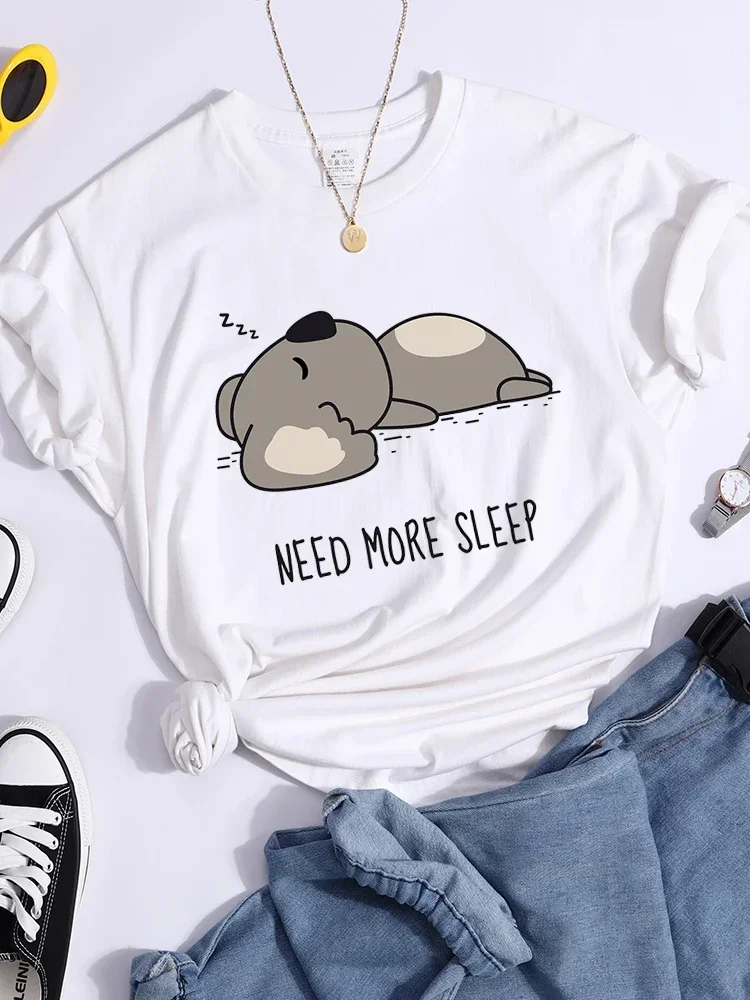 

Kawaii Clothes Need More Sleep Print Tops Women T Shirt Summer Fashion Short-sleev O-neck Lovely Animal Graphic Cotton Tee