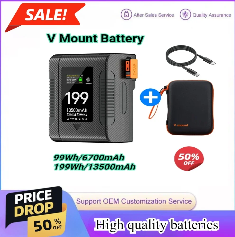 

V Mount Battery BP-99 V Lock BP Portable Bateria with PD 65W Fast Charge Port for Sony Camcorder Camera Video Light Black magic