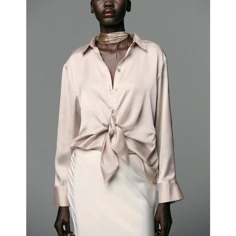 

Новое осеннее поступление, женские пригородные брюки на одной пуговице с длинным воротником-свеком, шелковый атлас, свободный крой, приятный для кожи бюстгальтер...