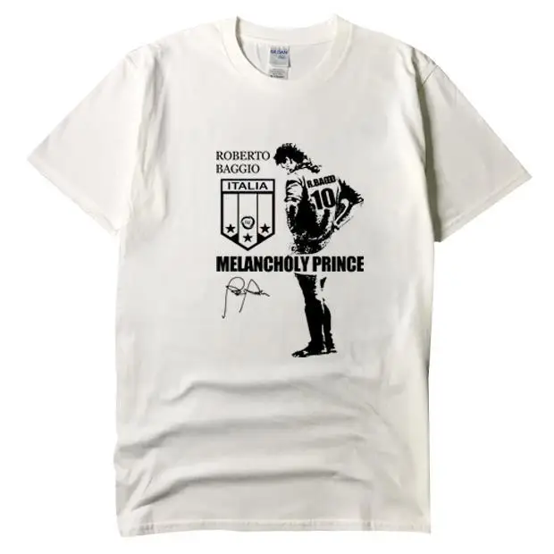 تي شيرت روبرتو باجيو للمنتخب الوطني الإيطالي للرجال من القطن بأكمام قصيرة ورقبة دائرية لكرة القدم أسطورة تي شيرت