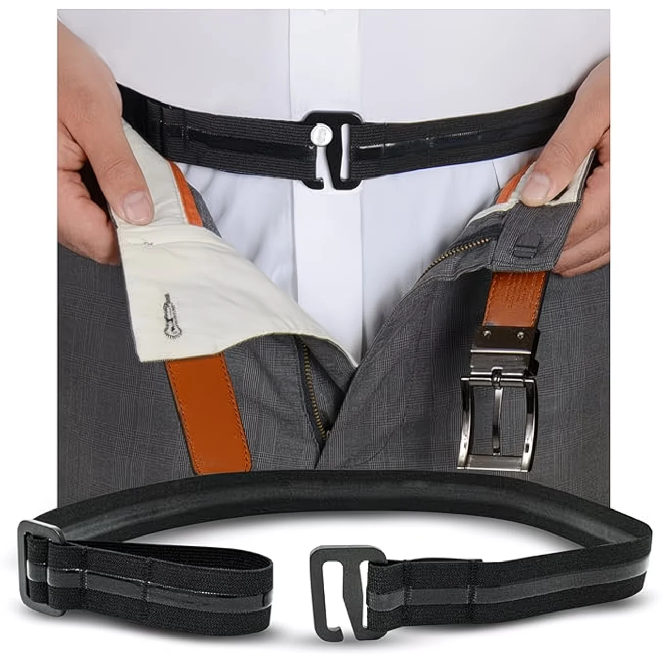 1PC Non-Slip Adjustable Belt: Elastic Anti-Slip Grip, Adjustable Buckle; Compact Black Drawstring, Both Designed for Formal