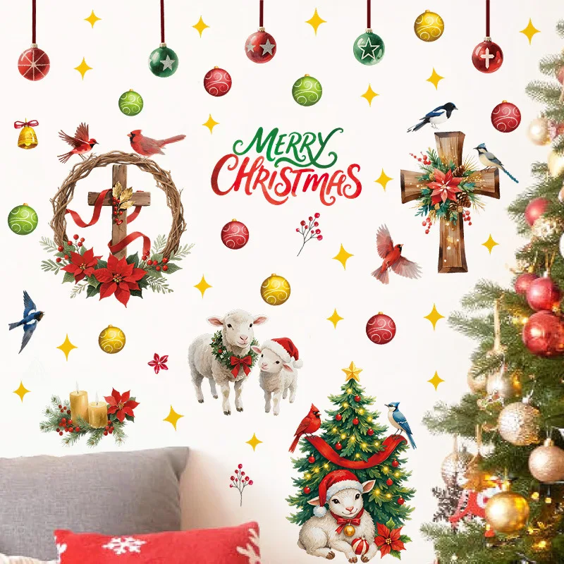 

Self-adhesive PVC Christmas Stickers for Window Big Bedroom Wall Sticker Art Decor Santa Claus Snowman Christmas Tree Stickers
