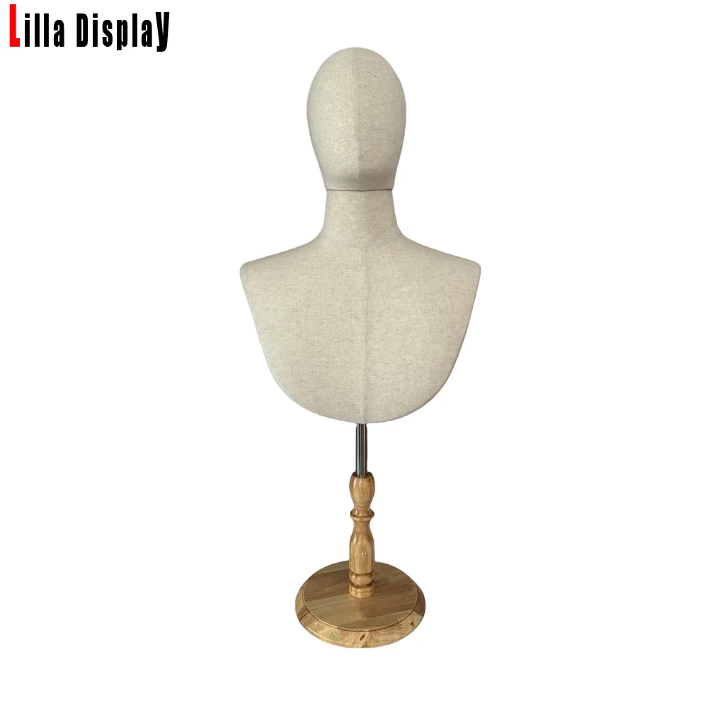 wooden base sewing pinnable natural linen male mannequin head with shoulders Robert