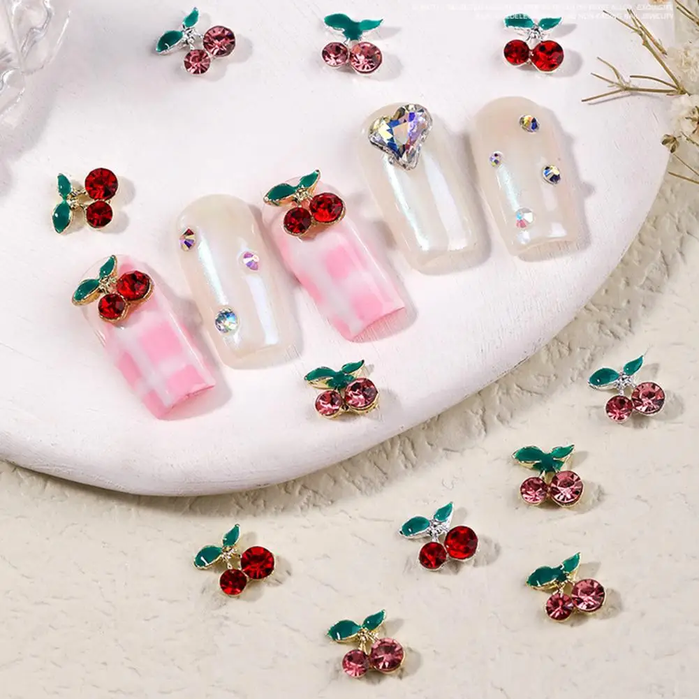 10Pcs Manicure Decor Three-dimensional Non-falling DIY Shiny Sweet Cherry Decoration Nails Art Rhinestone Nail Salon Supply