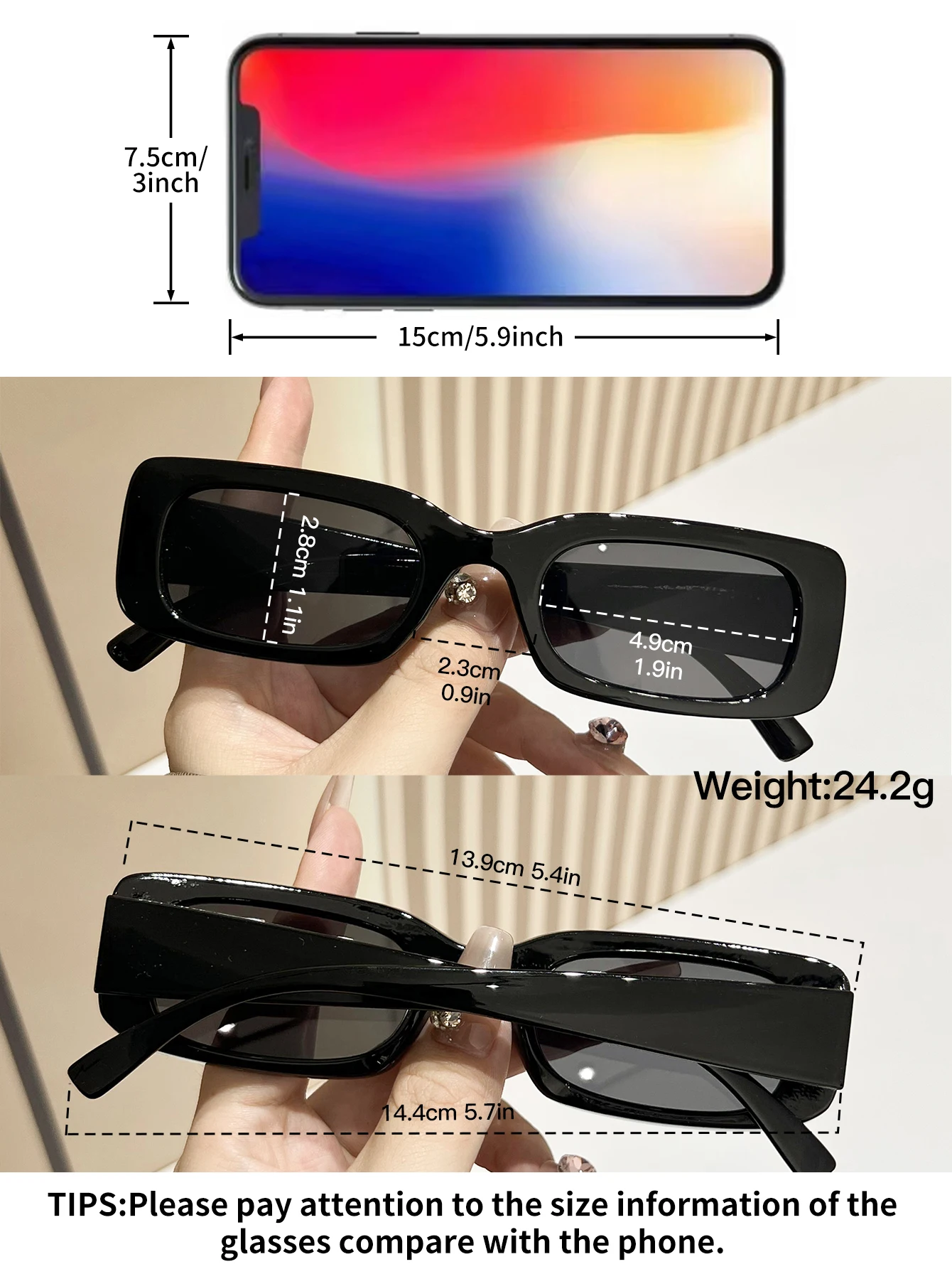 3-teiliges/4-teiliges modisches Sonnenbrillen-Set mit schmalem quadratischem Rahmen, mehrere Stile passen zu verschiedenen Outfits, geeignet zum Autofahren – Detail 6