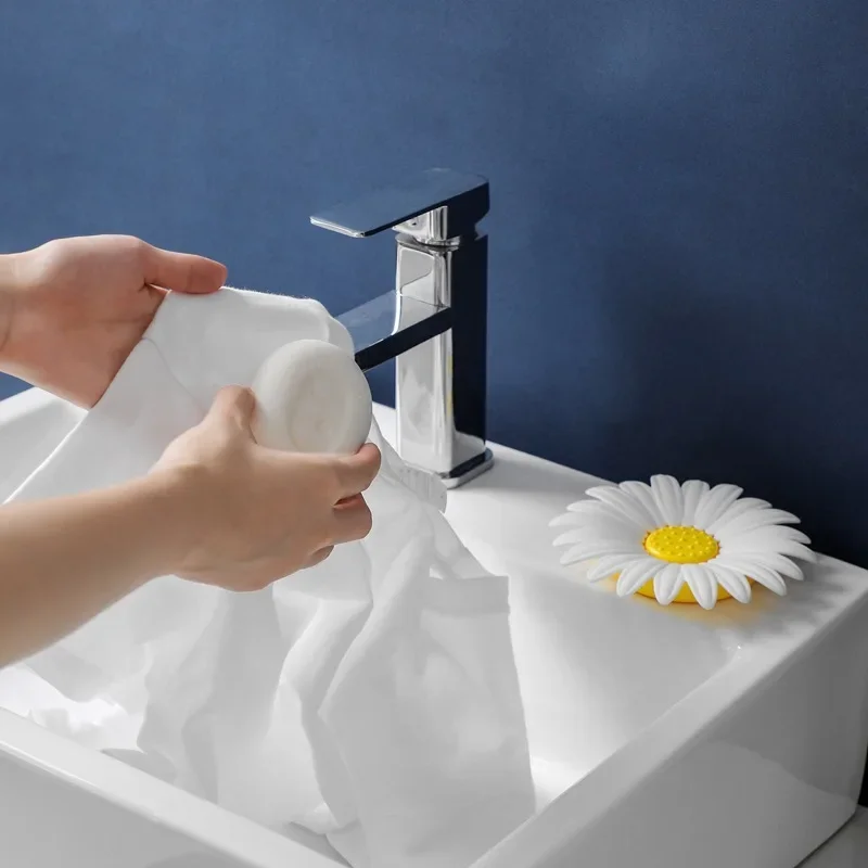 1PC Soap Dishes Non Perforated Household Cute Soap Holder Daisy Flower Double-layer Draining Soap Box Holder Bathroom Products