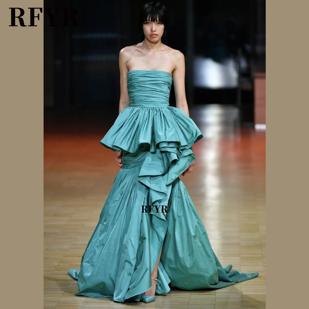 

RFYR Tiered Prom Dress Vestido De Novia A-line Prom Gown Sexy Side High Split Prom Dress Strapless فستان سهرة