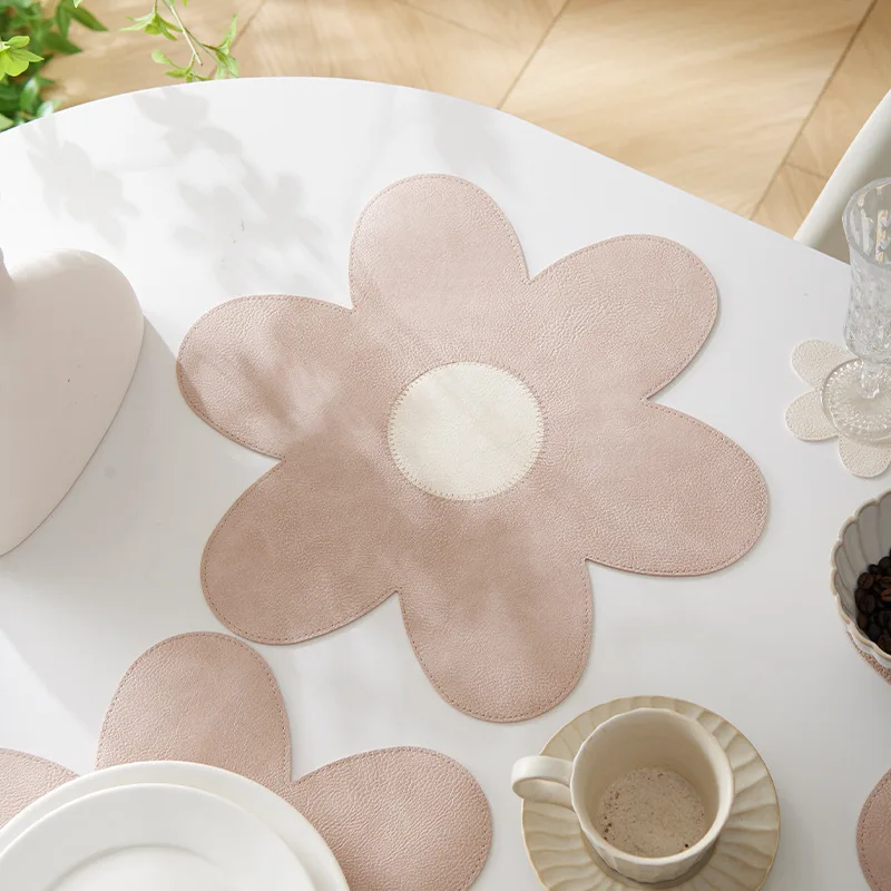 4 قطعة 2026 الربيع PVC تحديد الموقع خمر جلد البقر الملمس 6-Petal زهرة زيت مقاوم للماء مقاومة للحرارة عدم الانزلاق سهلة التنظيف #4