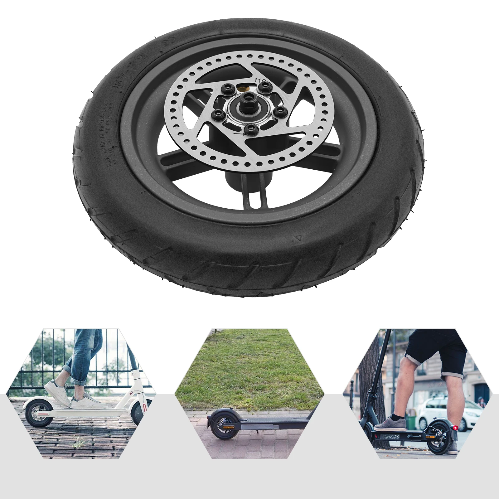 

Black Pneumatic Scooter Rear Wheel for Xiaomi M365/1S, 81/2 Tyre Anti-slip Pattern, 165.3lbs Load, Silent and Easy Installation