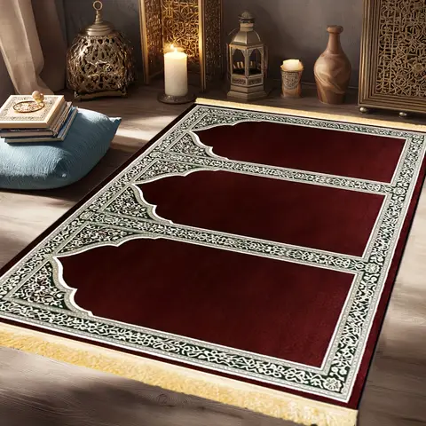 VIKAMA Luxury Islamic Prayer Mat with Tassels, Foldable Prayer Rug for Home, Large Gatherings, and Congregational Prayers