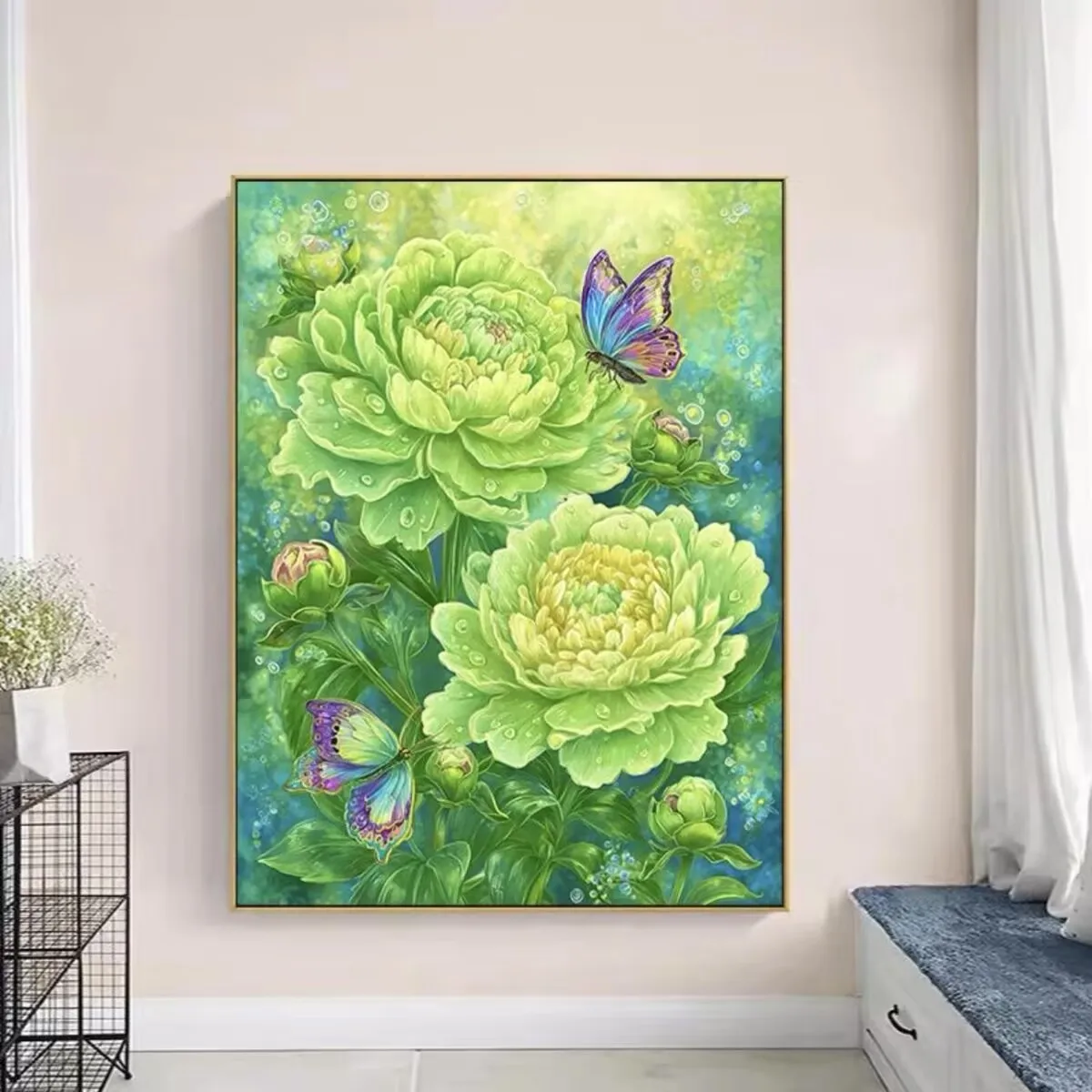 

Green Peony Printed DIY Kit Cross Stitch 9CT 14ct 38x50cm Embroidery DIY Needlework Home Decor Crafts With Needles Threads New