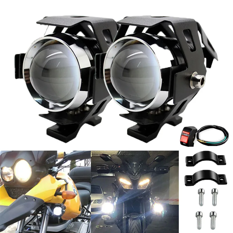 

Led Motorcycle Headlight with Abgle Eyes 125W Additional Spotlights Fog Lights Universal Motorbike Auxiliary U7 LED Driving Lamp