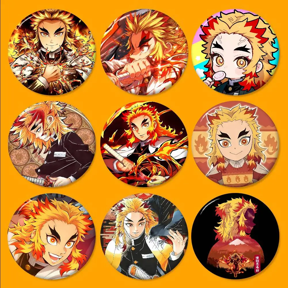 Cartoon Kyojuro Rengoku Photo Brooches Creative Round Badge Gifts Pins 32/44/58mm
