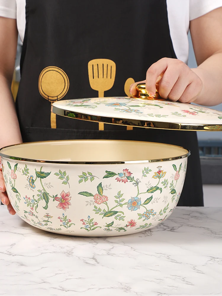 

Эмалированная миска Thiened с крышкой в стиле ретро, китайская травяная медицина и миска для свинины, обеденная посуда, круглая мавпа