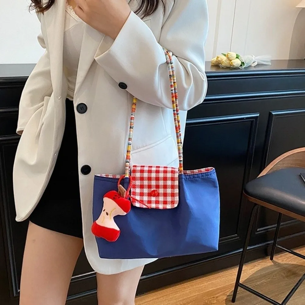 

Милая нейлоновая клетчатая сумка на плечо с застежкой и подвеской, холщовая сумка в корейском стиле, квадратная большая сумка для девочек