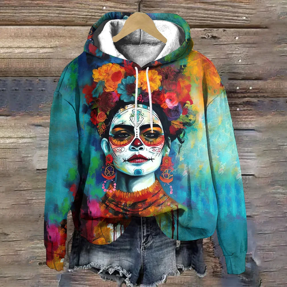 Day of the Dead Pullover Hoodies Fashion Skulls Print Autumn Loose Trend Women\'s Sweatshirts Designer Women Clothing Tops