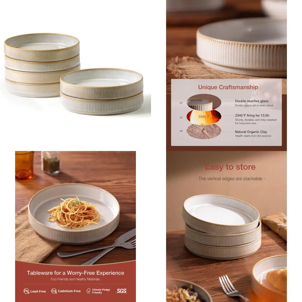 

Set of 6 Pasta and Salad Bowls with Double Reactive Glaze, Stackable for Housewarming Gifts