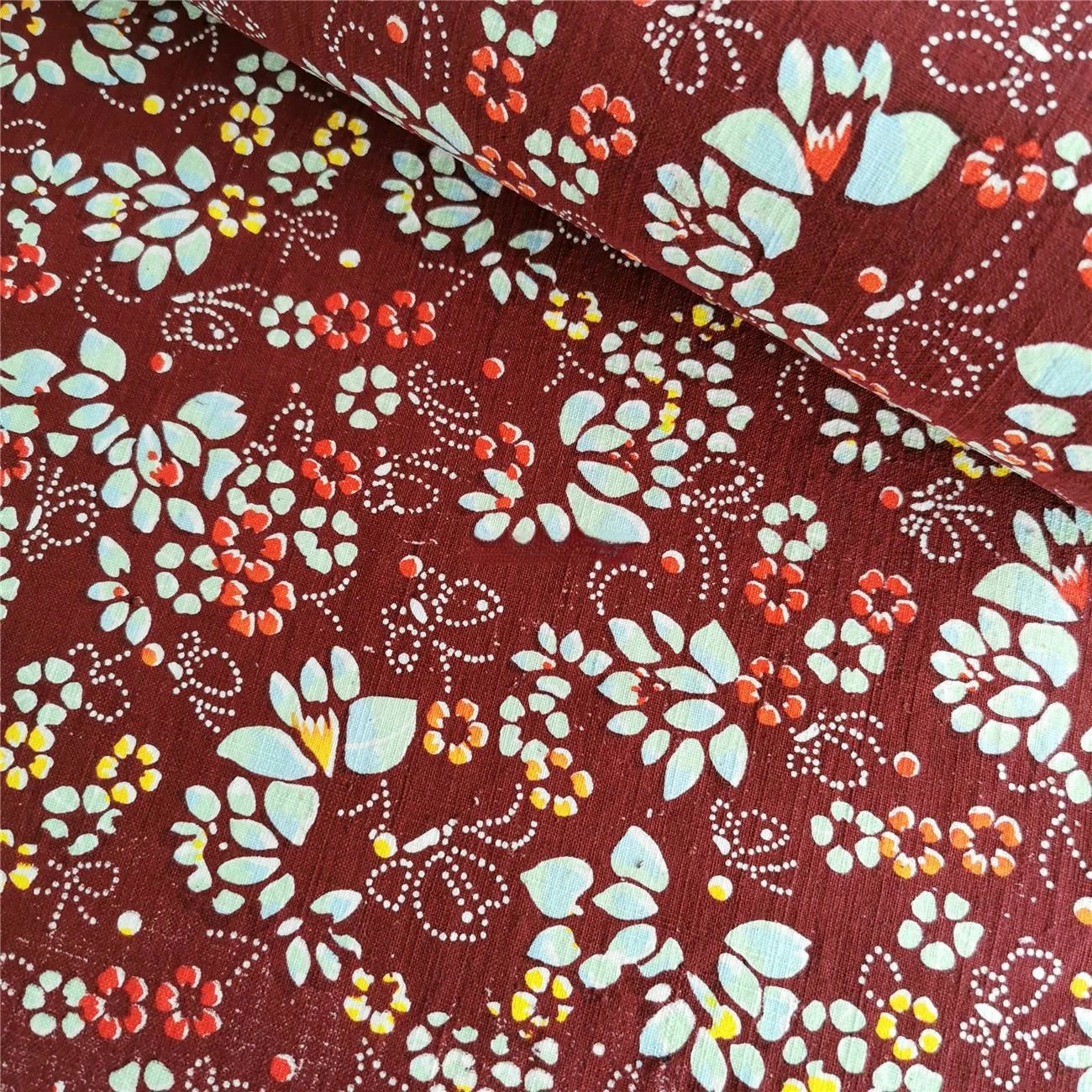 Handmade Homespun Hand-Woven Fabric, Printing, Dyeing, 100% Cotton Table Cloth, Patchwork Materials,Flowers Pattern, Red, 23/147