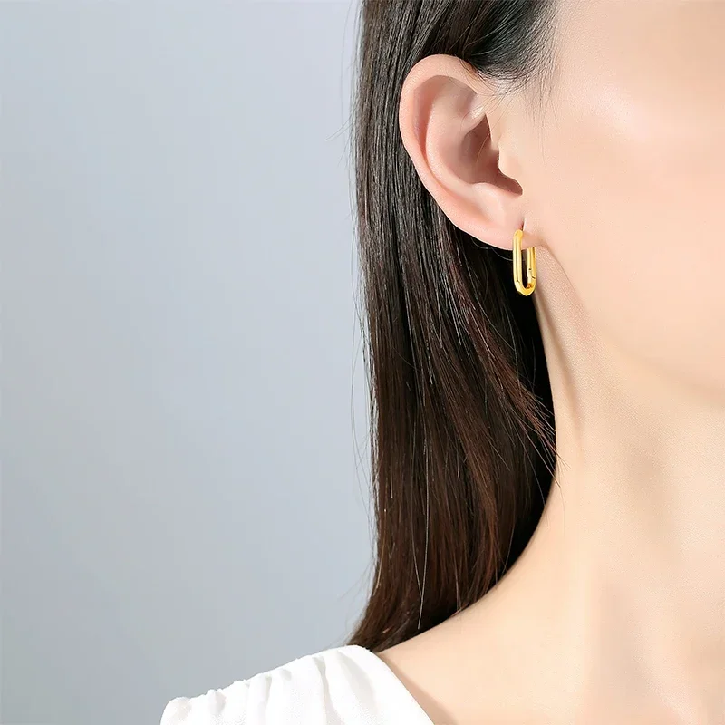 ต่างหูห่วงเงินแท้ 925 ทรงเรขาคณิต ขนาดใหญ่เล็ก สำหรับผู้หญิงผู้ชาย แบบโซ่ วงกลม ต่างหูแบบ Huggie เครื่องประดับสไตล์เกาหลี