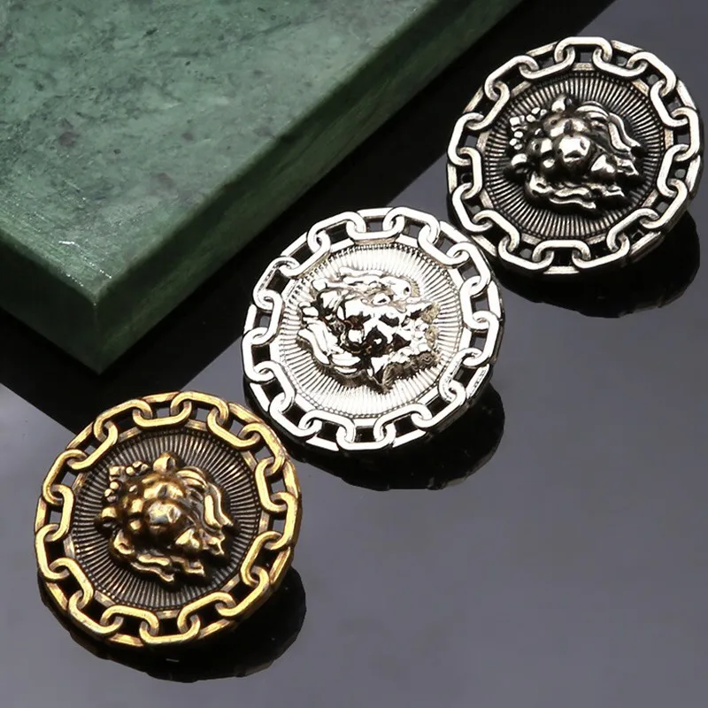 10Pcs Fashion Lion Head Hollow Metal Button British Style Round Coat Dress Decoration Sewing Button Cufflinks