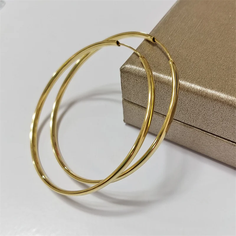 Senlissi - New 18K Gold Plated Hoop Earrings For Women 925 Sterling Silver 3.0mm Fashion Earring Cерьги Kольца 3/4/5/6/7CM