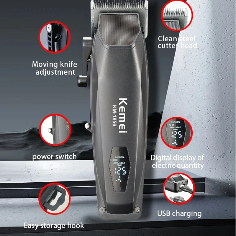 Kemei KM-1856 Electric Rechargeable Best Hair Trimmer Professional Cordless Barber Hair Clipper Trimmer Hair Clippers Men