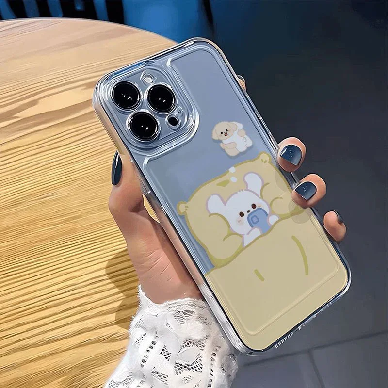 Rabbit Dog Cell Couple Phone Case For iPhone 16 15 11 12 14 13 Pro Max Mini XS Max XR SE 7 8 Plus Soft Animal Silicone Covers