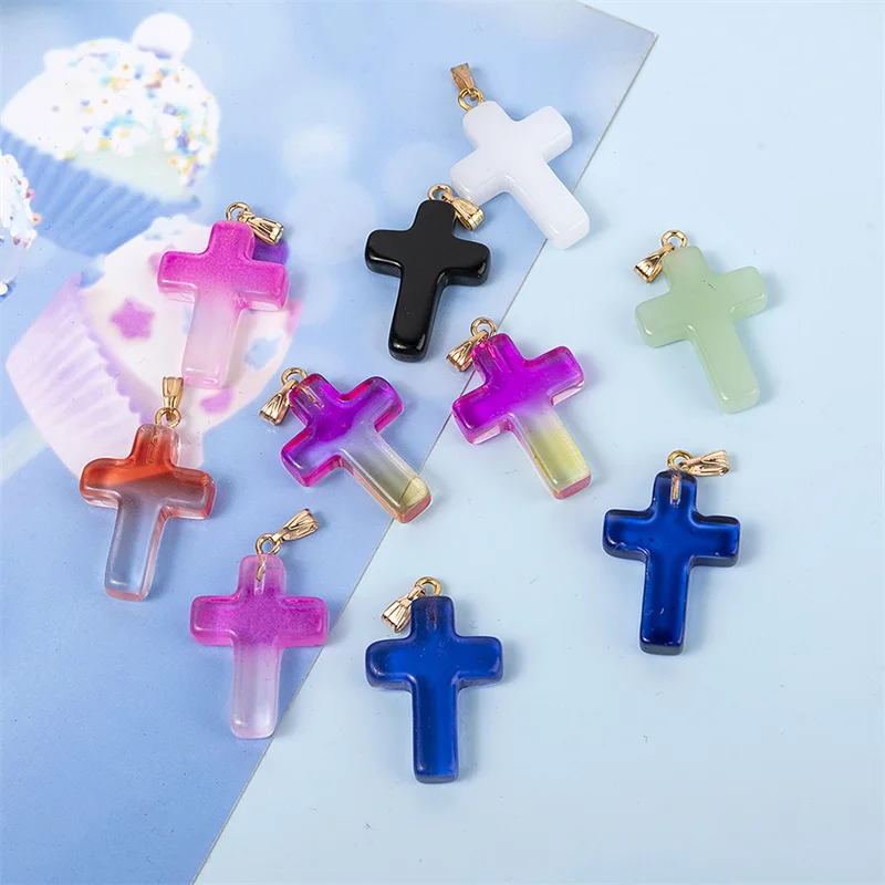 10pcs 30*23mm Gradient Czech Lampwork Crystal Glass Beads Cross Pendant Charms Jewelry For Handmade Necklace Earring Accessories