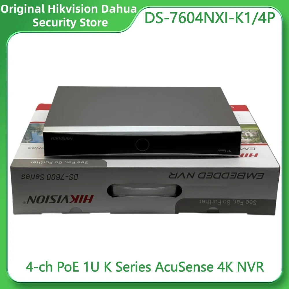 Hikvision DS-7604NXI-K1/4P 4-ch PoE 1U K Series AcuSense 4K NVR Facial Recognition Perimeter Protection Motion Detection ONVIF