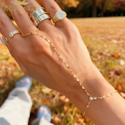 2025 New Fashion Bezel Bling AAA Zirconia Link Chain Hand Wristlet Jewelry For Women Delicate Round Cz Bracelet With Ring