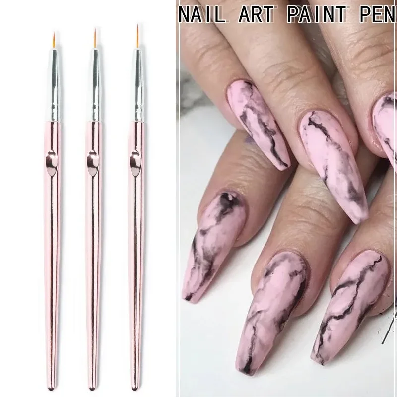 3 pz/set oro rosa nail art linea disegno penna portapenne in metallo testa della penna nylon capelli pennino disegno linea fiore disegno gancio bordo