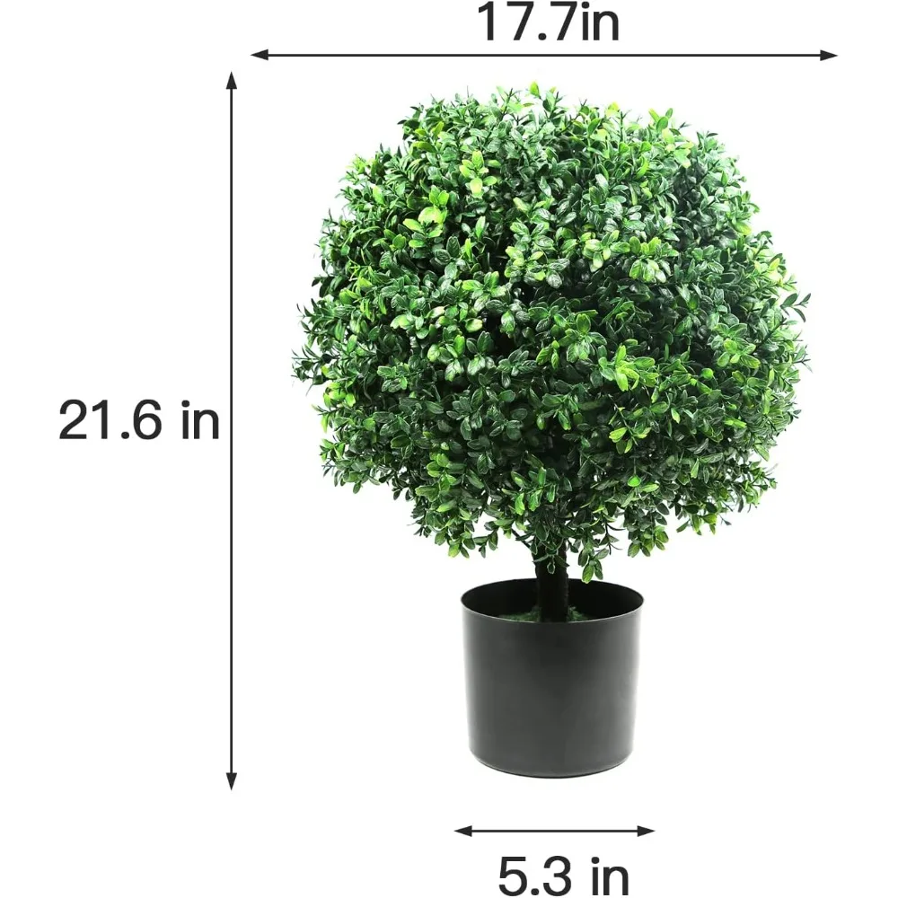 21.6”Tall A Set of 2 Pack Artificial Boxwood Topiary Potted Bushes UV Resistant Potted Plants for Indoor Outdoor Home Garden