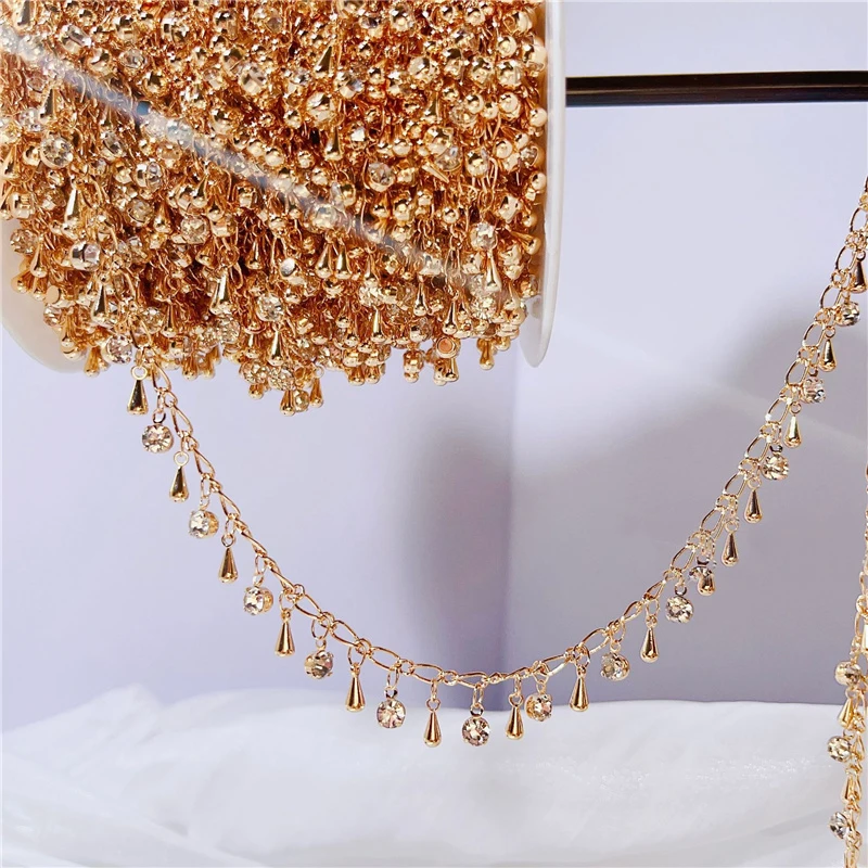 1meter Glass Crystal Beads Necklace Chains Bulk Kc Gold Color Copper Link Chains Lot for Diy Jewelry Making Hair Accessories