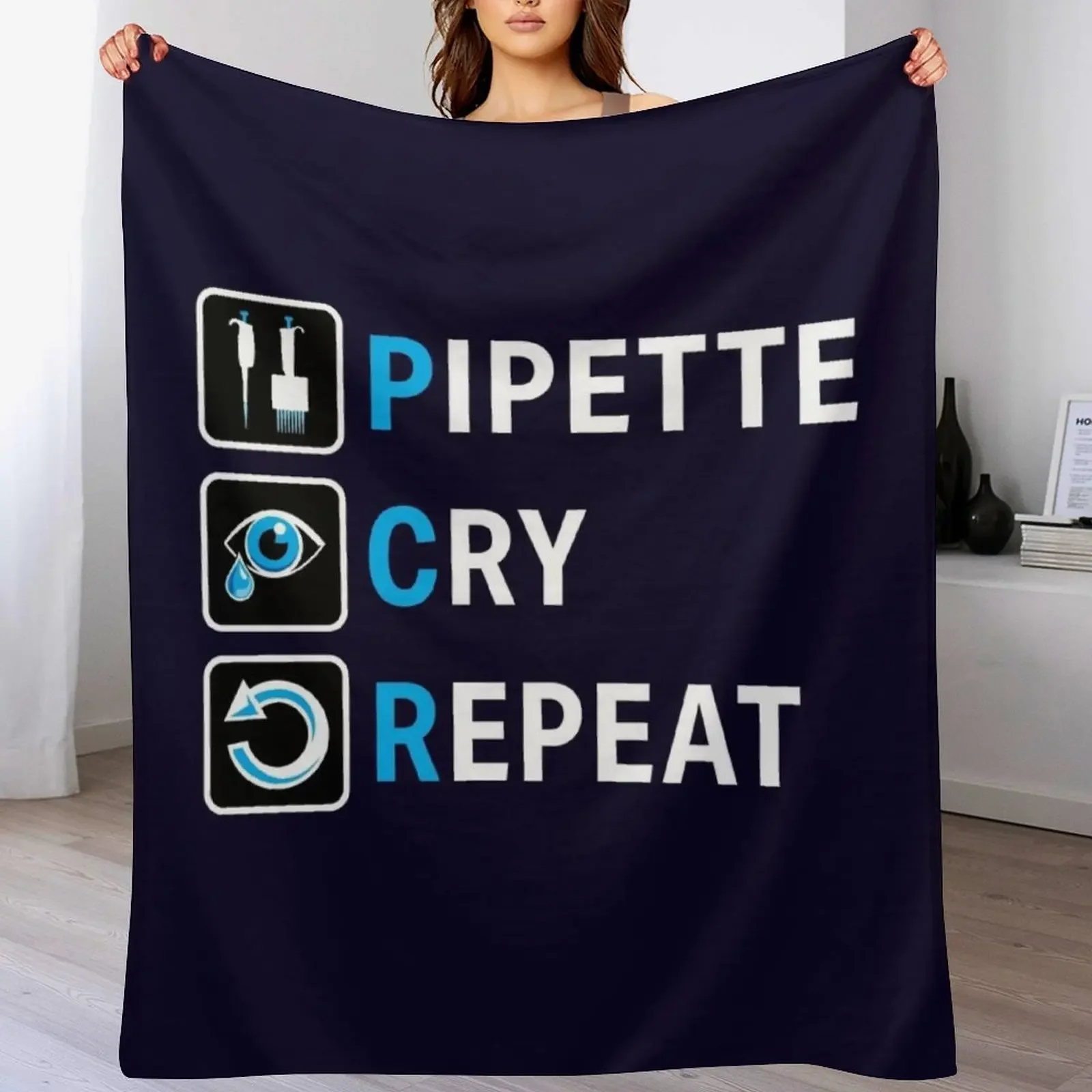 

PCR Pipette Cry Repeat Funny Design for DNA Biotechnology Lab Scientists Throw Blanket Shaggy Sofa Throw decorative Blankets