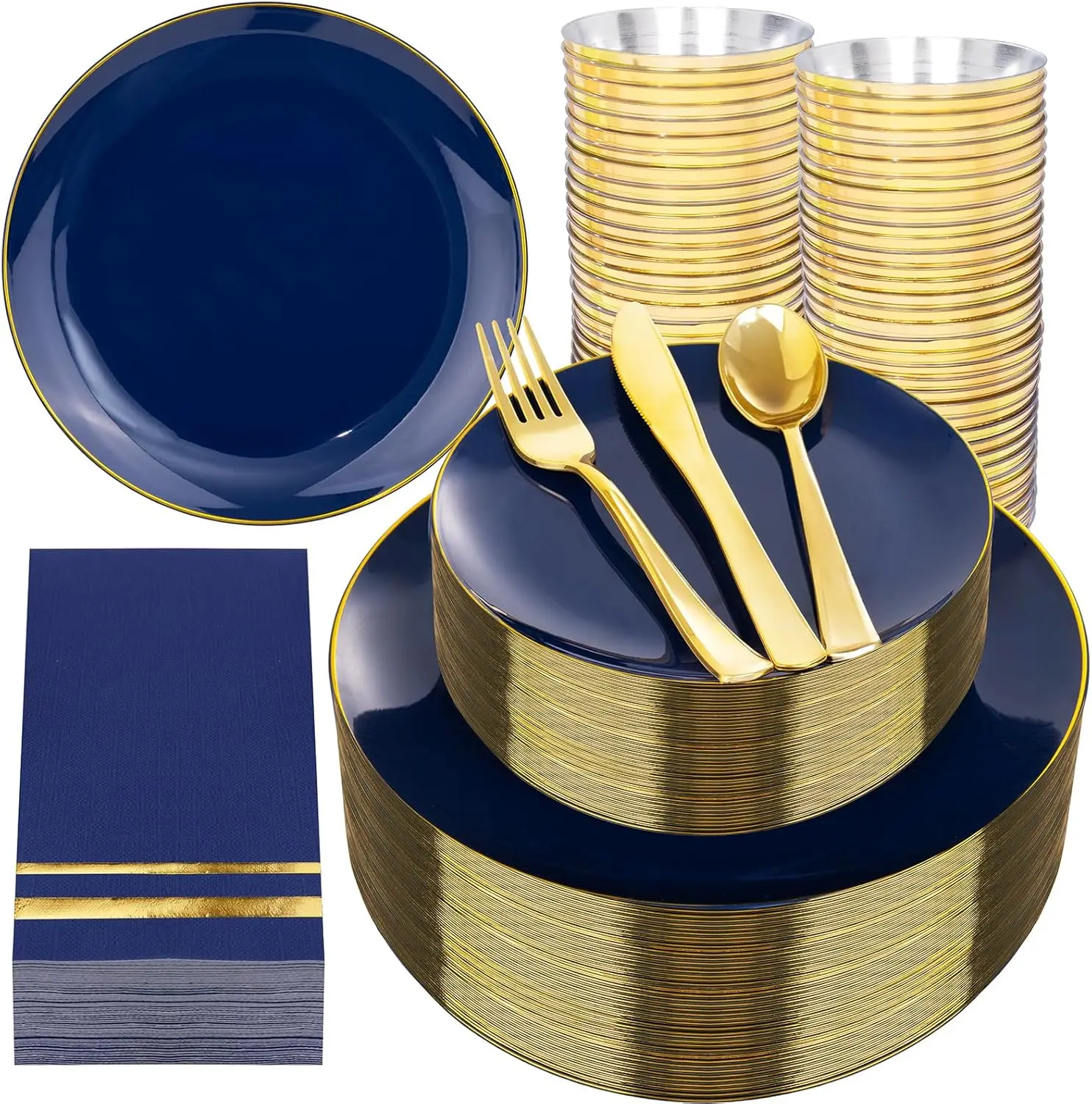 

Navy Blue Disposable Dinnerware Set for 50 Guests - Includes Plates, Cutlery, Cups & Napkins for Party/Wedding
