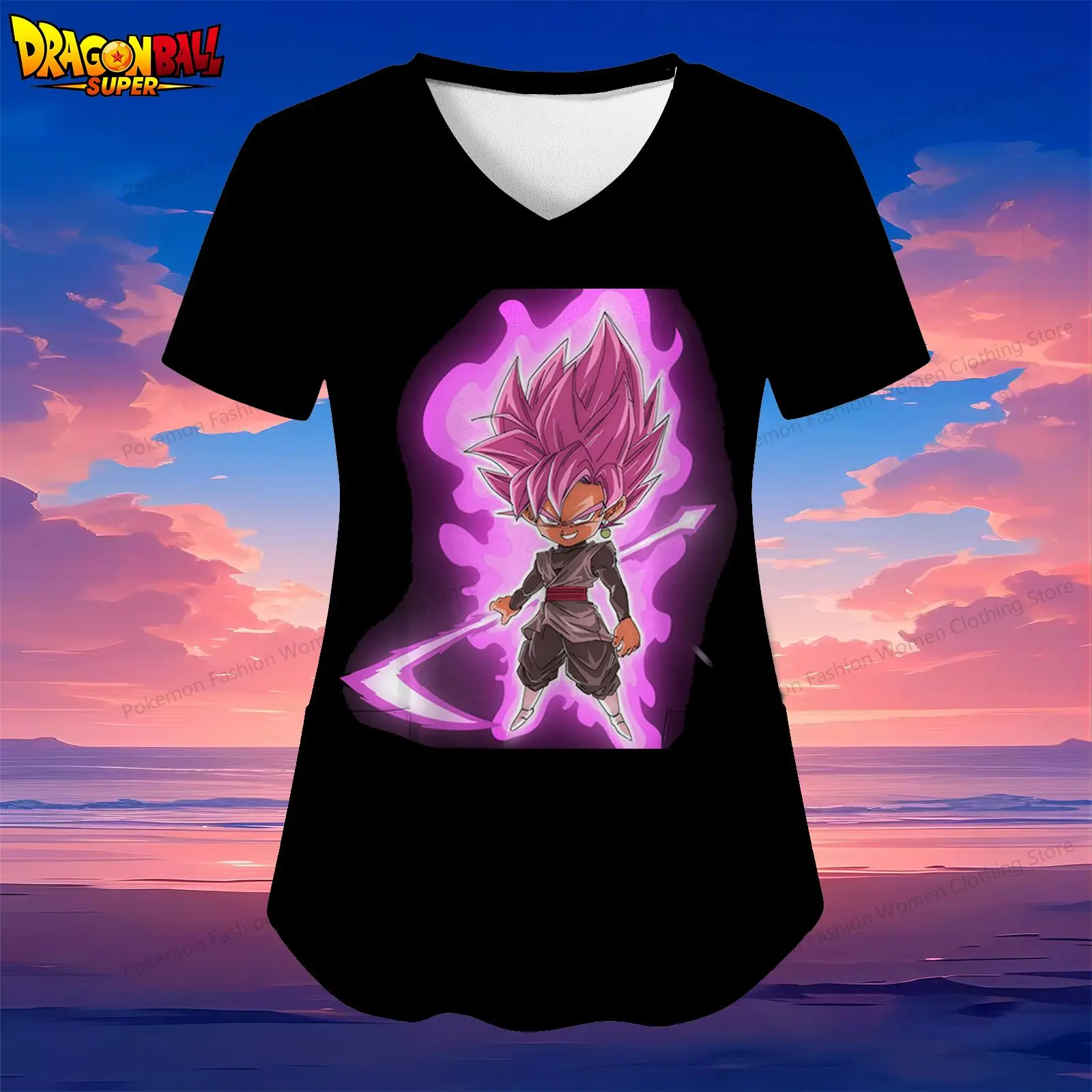 

Dragon Ball Pocket Women's V Neck Nurse Uniform T-Shirt Kakarotto Woman Clothing Summer Short Sleeve Tee Kawaii 2024 S-2XL Y2k