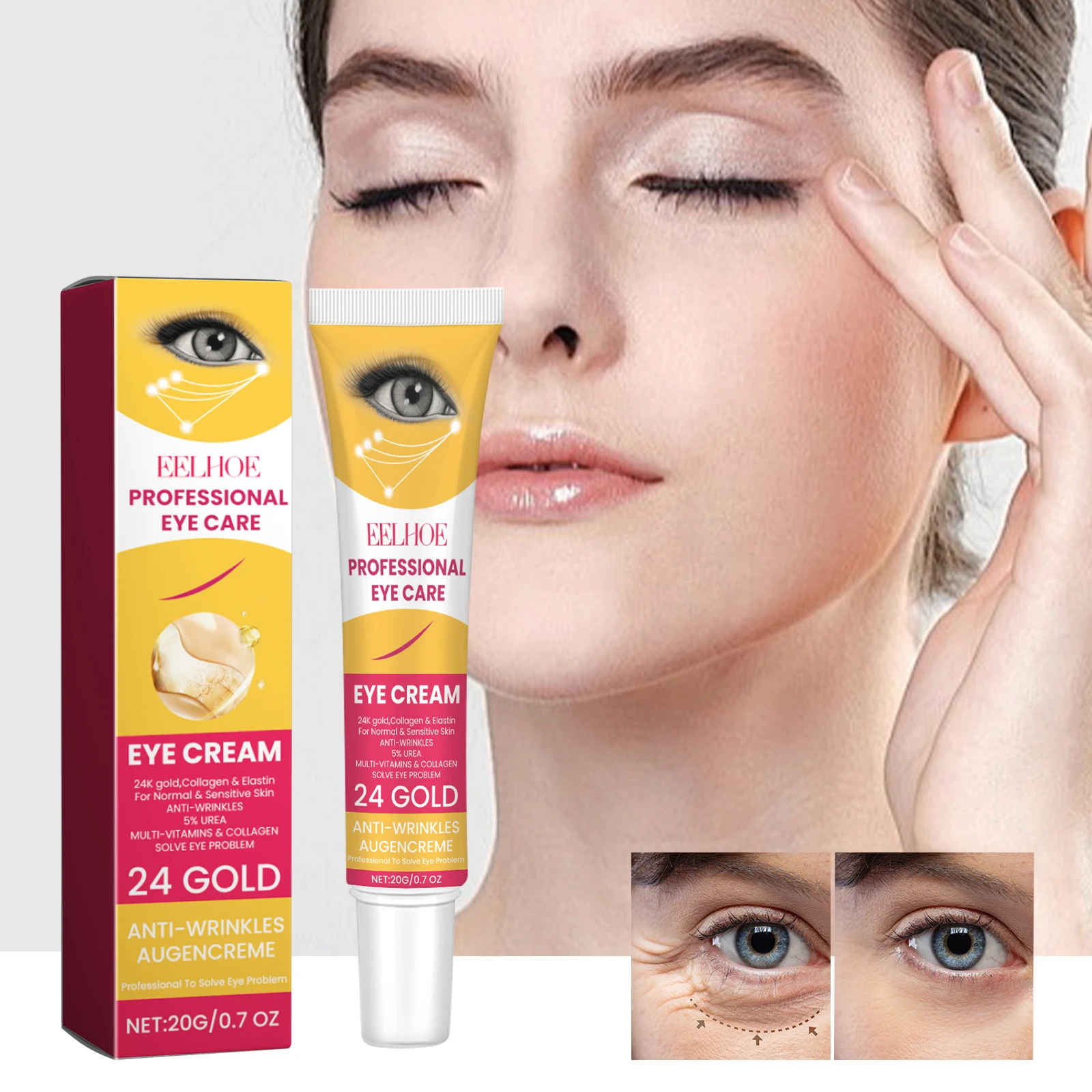 EELHOE Anti Wrinkle Eye Cream Against Puffiness Remove Eye Bags Dark Circles Treatment Anti-Aging Eye Firming Tightening Cream