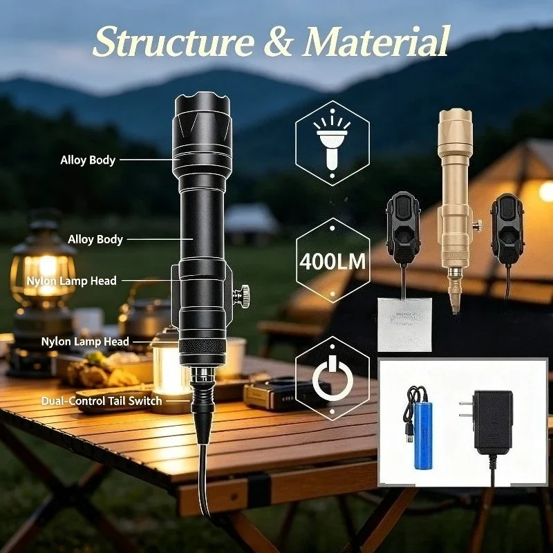 Aluminum LED Torch Set Long&Short, Ultra Bright Strobe & SOS Lighting, USB Charging, Outdoor Hiking & Camping Lamp