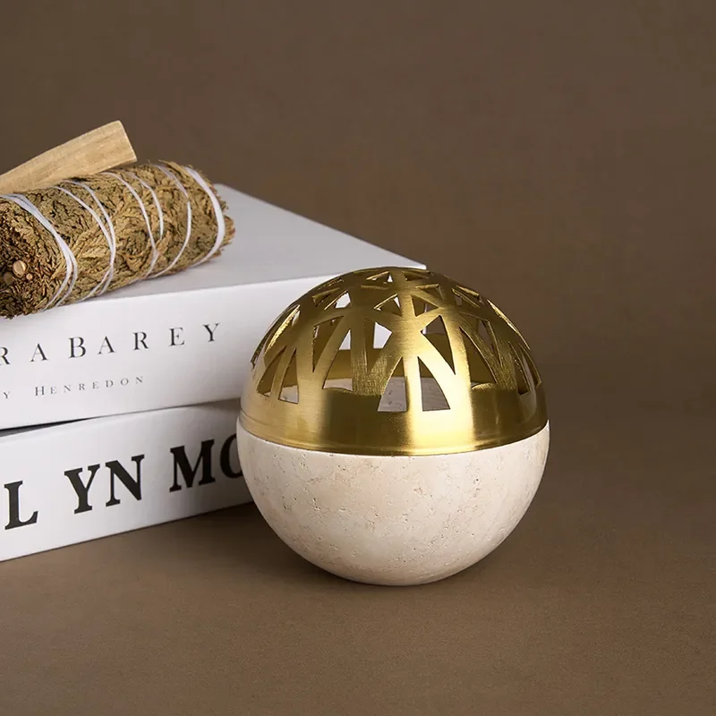 Natural Marble Incense Burner Travertine Aromatherapy Holder Simple Round Home Decor Ornament Light Luxury New Product
