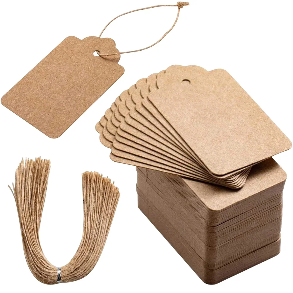 20Pcs Gift Bags Tags Multifunction Blank Paper Tags Display Labels with Hemp Rope Price Tags for Gifts Crafts Parties