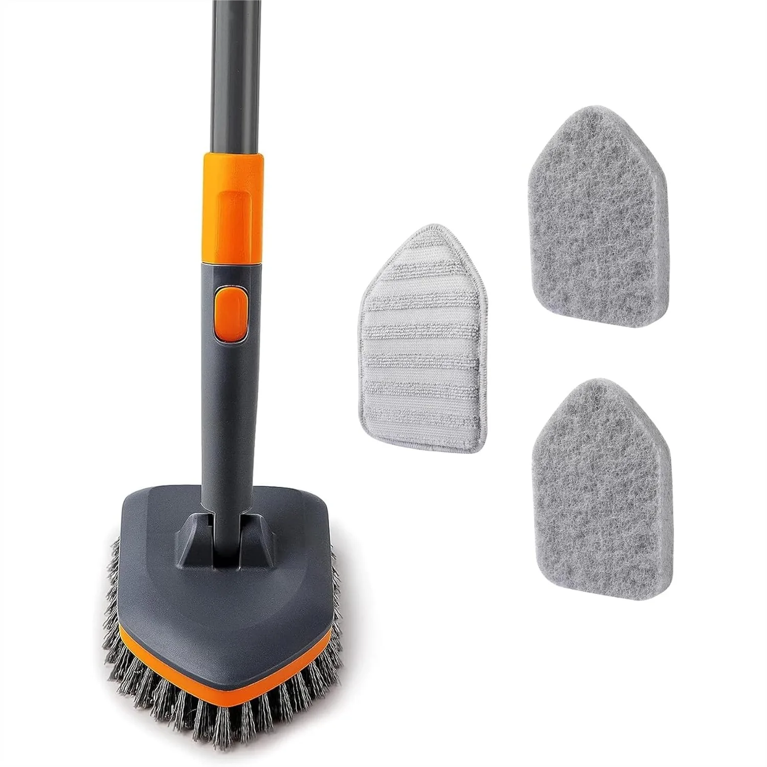 

Tile Tub Scrubber Brush With 3 Cleaning Heads And 56" Extendable Long Handle No Scratch Shower Scrubber For Bathroom Kitchen Toilet Wall Bathtub Sink Grey