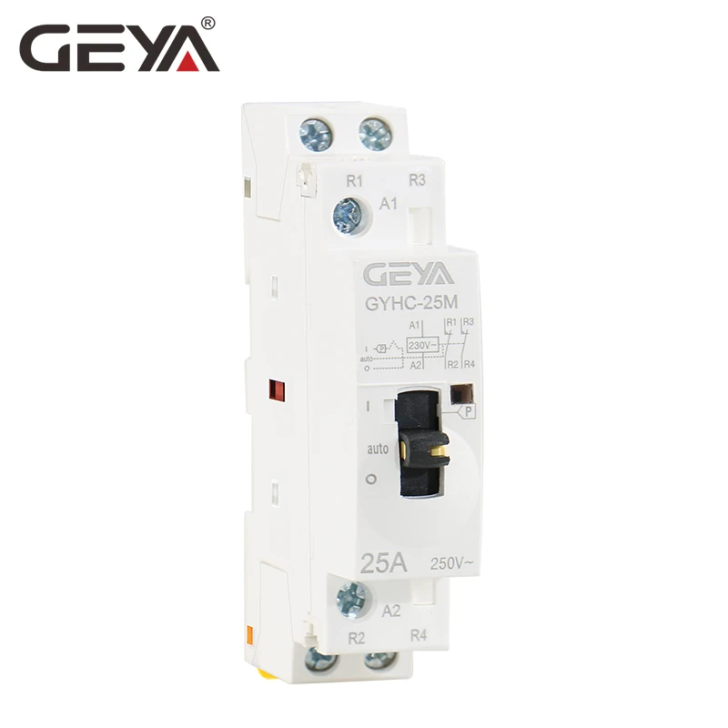 GEYA Manual Type Modular Contactor 2P 16A 20A 25A 2NO or 2NC 220V Manual Control Household Contactor Din Rail Type