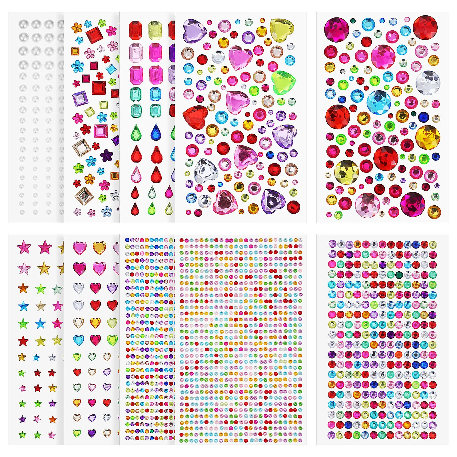

10 Sheets Water Drill Jewelry Sparkle Gem Stickers Self Adhesive For Kids Crafts Bling Sticker Sheets Glitter Stickers For